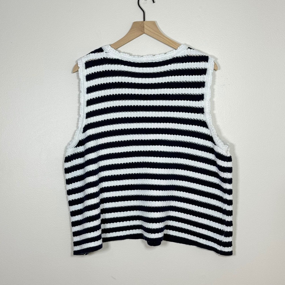 Crown & Ivy Womens Striped Sleeveless Knit Top XXL Navy White Cotton Nautical - Picture 2 of 5